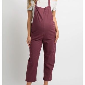 Burgundy Linen Side Pocket Maternity Overalls